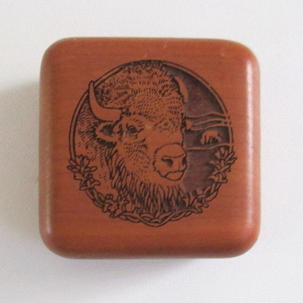 Wilderness Woods Bison Trinket Box Carved Buffalo Image On Lid 1993